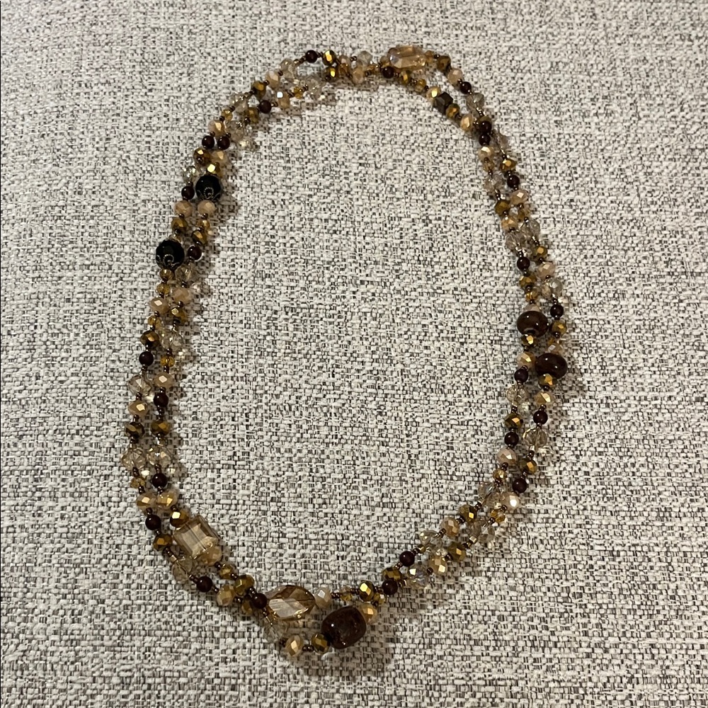 Glass‎ Beaded Necklace in Amber and Brown Tones